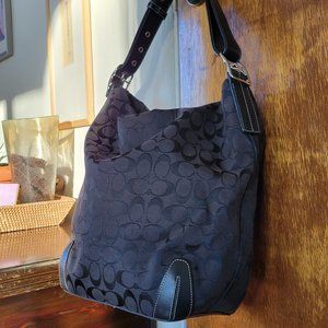 Vintage Coach black signature duffel messenger bag